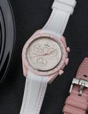 Curved Vertech Rubber Strap - White & Pink Stitches - OM Luxury